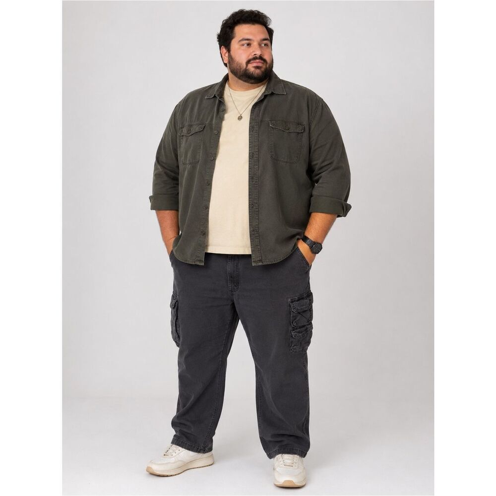 Wrangler Cargo Casual Cotton Pants Solid Charcoal Gray size 46 x 30